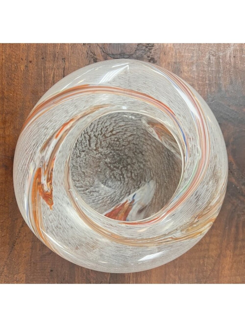 Murano Zanfirico Handmade Clear Glass Paperweight  Swirl Orange  White Unsigned